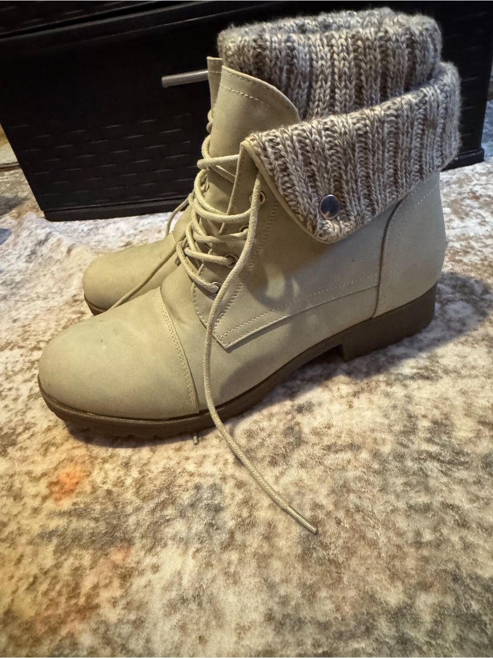 Maurices Taupe Lace-Up Ankle Boots with Knit Cuff